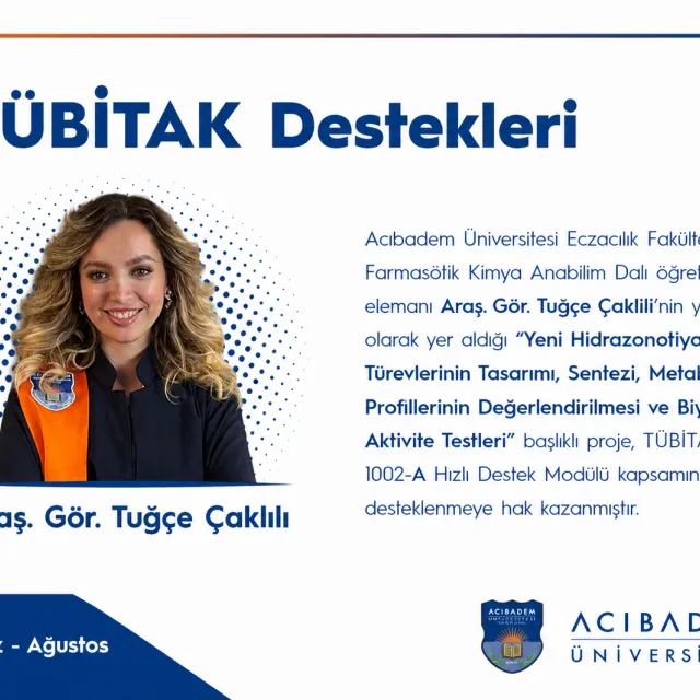 Araş. Gör. Tuğçe Çaklılı’nın Projesi TÜBİTAK 1002-A Kapsamında Desteklendi