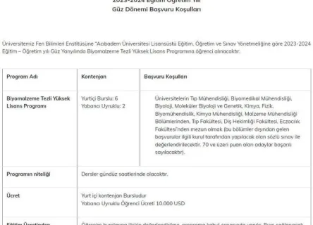 Biyomalzeme Yüksek Lisans ve Doktora Programı